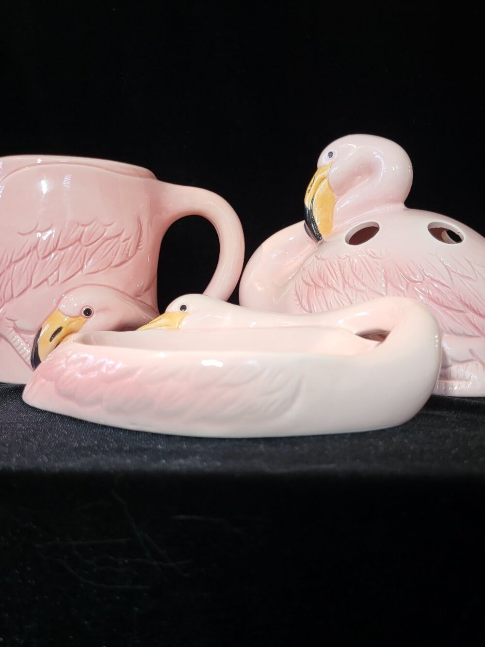 Vintage 1980s JSNY Ceramic Pink Flamingo Bathroom Set - 3 Piece Kitschy Bathroom
